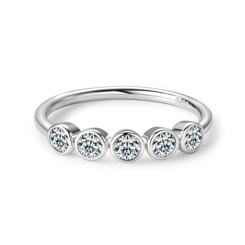 5-Stone Moissanite Wedding Band | D Color VVS1 | Bezel Set 3mm | 14K Gold Plated 925 Silver