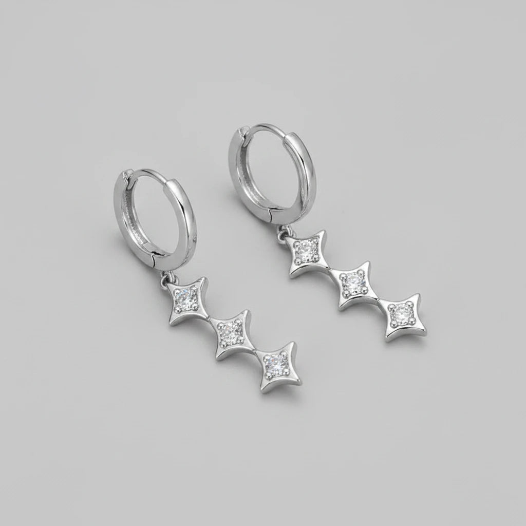 Star Moissanite Drop Earrings | 925 Sterling Silver | D Color VVS1 GRA Certified | Pavé Set