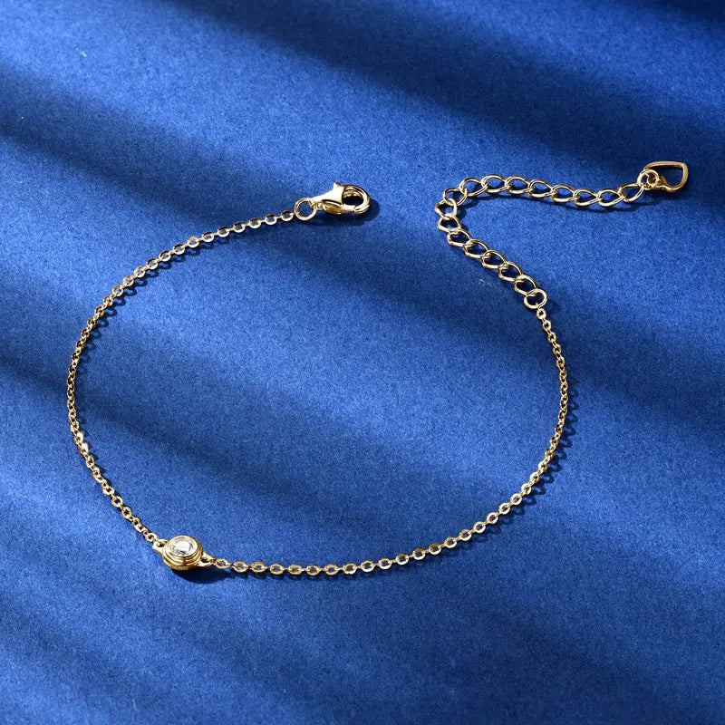 Moissanite Bezel Chain Bracelet — 925 Sterling Silver, D Color VVS1