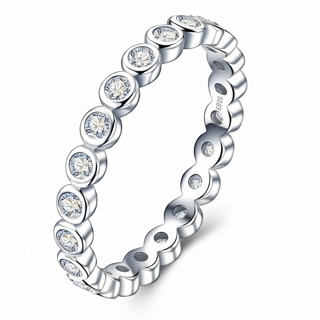 Moissanite Eternity Band Ring | 925 Sterling Silver |Rhodium Plating & Gold Plating