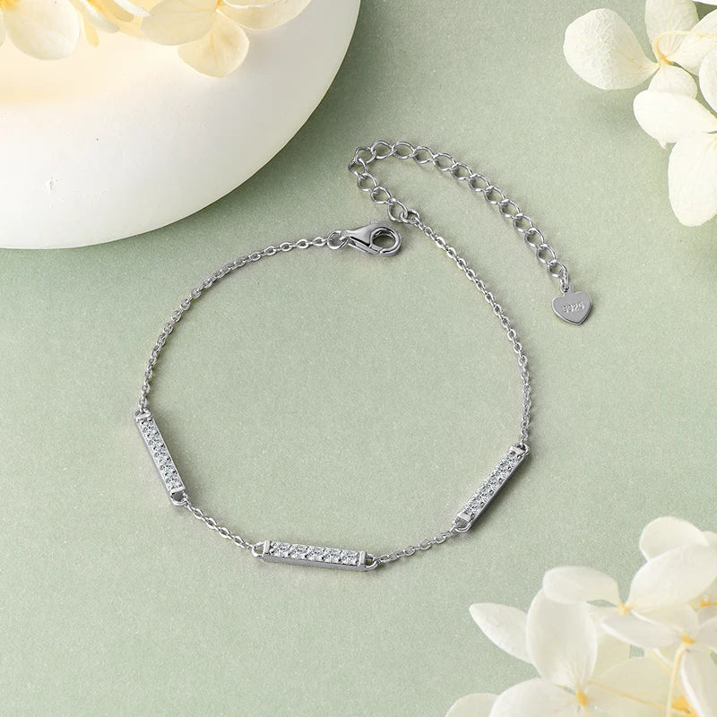Moissanite Bezel Bracelet | 925 Sterling Silver | White & Yellow Gold