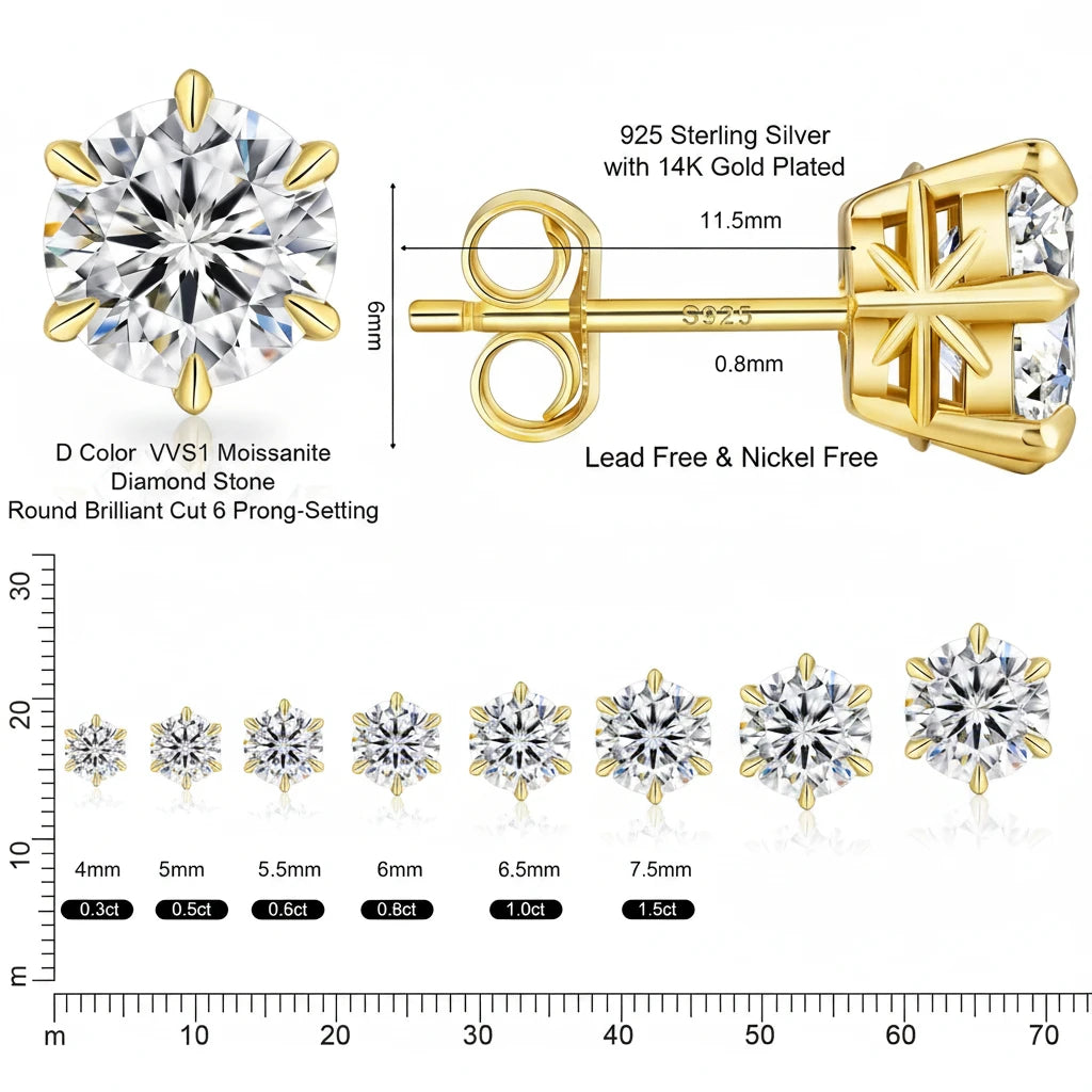 Gold and silver earring with diamond details and measurements, featuring a quarter for scale.