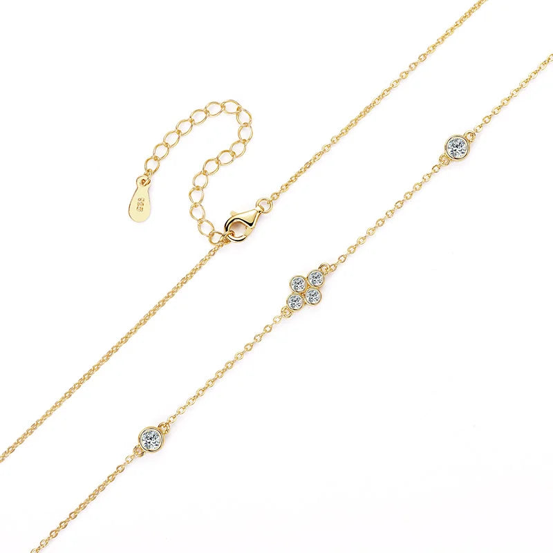Moissanite Four Leaf Clover Necklace | 925 Sterling Silver | 3mm & 2mm Stones
