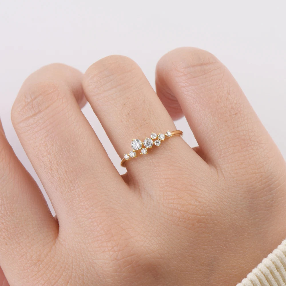 Moissanite Cluster Ring | 925 Sterling Silver | D Color VVS | 14K Gold Plated