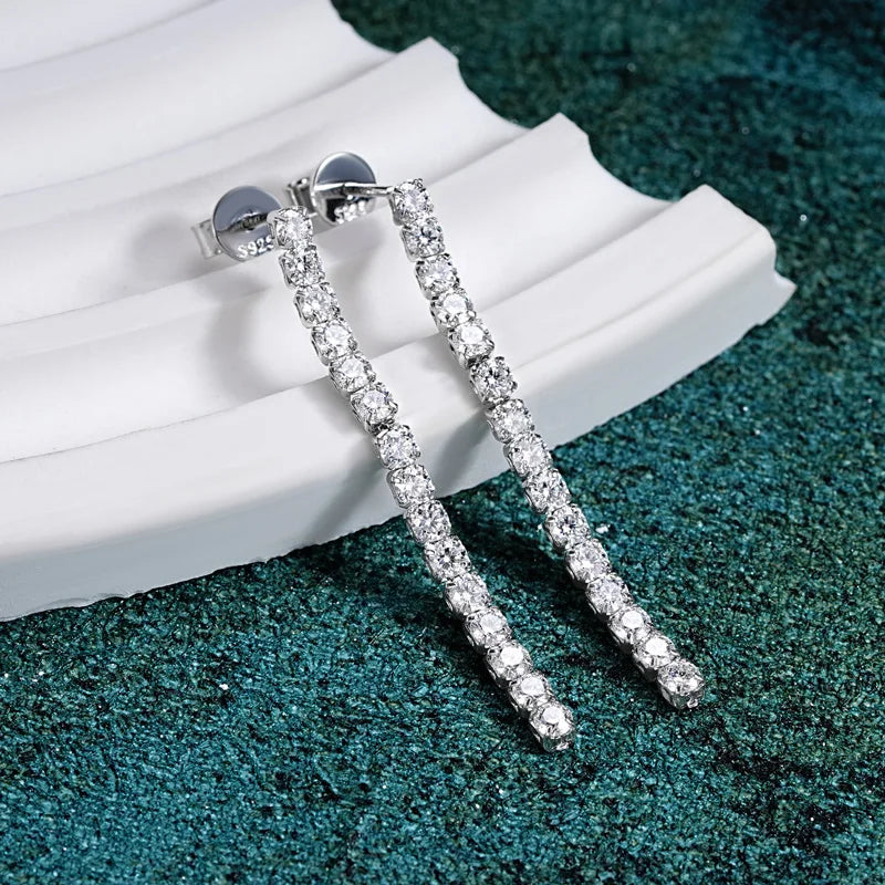 Moissanite Long Tassel Stud Earrings | 925 Sterling Silver | White & Yellow Gold