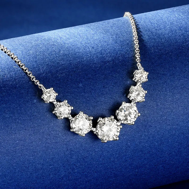 Graduated Multi-Size Moissanite Necklace | 925 Sterling Silver | Round Brilliant Cut