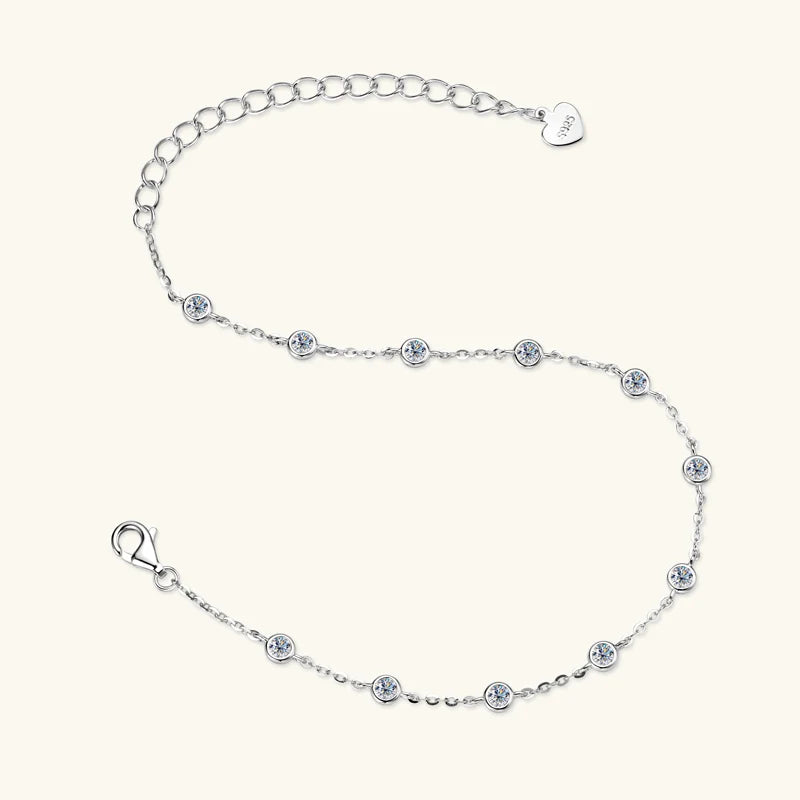 Moissanite Bezel Chain Bracelet | 925 Sterling Silver | White & Yellow Gold
