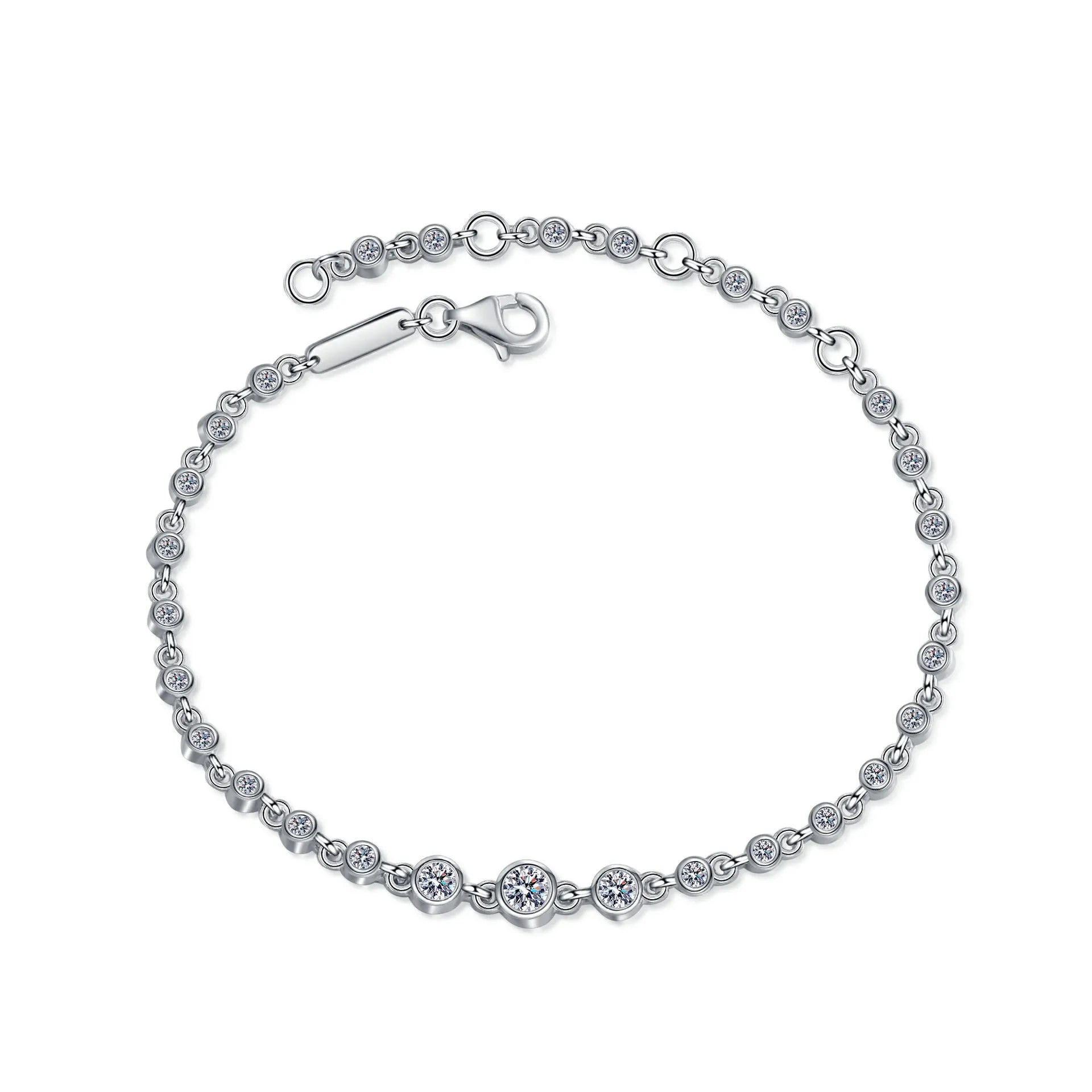 Silver bracelet with diamond accents on a white background