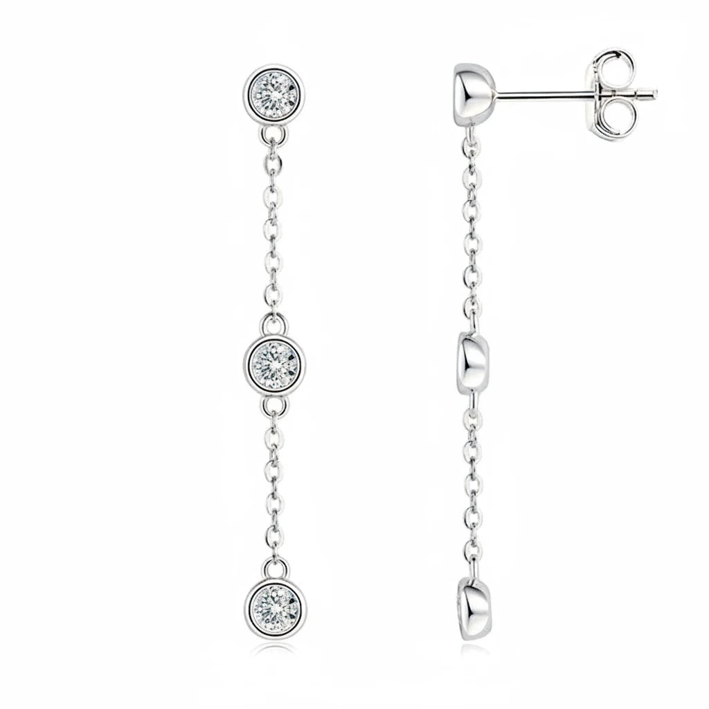 Moissanite Tassel Drop Earrings | 925 Sterling Silver, D Color VVS, 3mm Round Cut