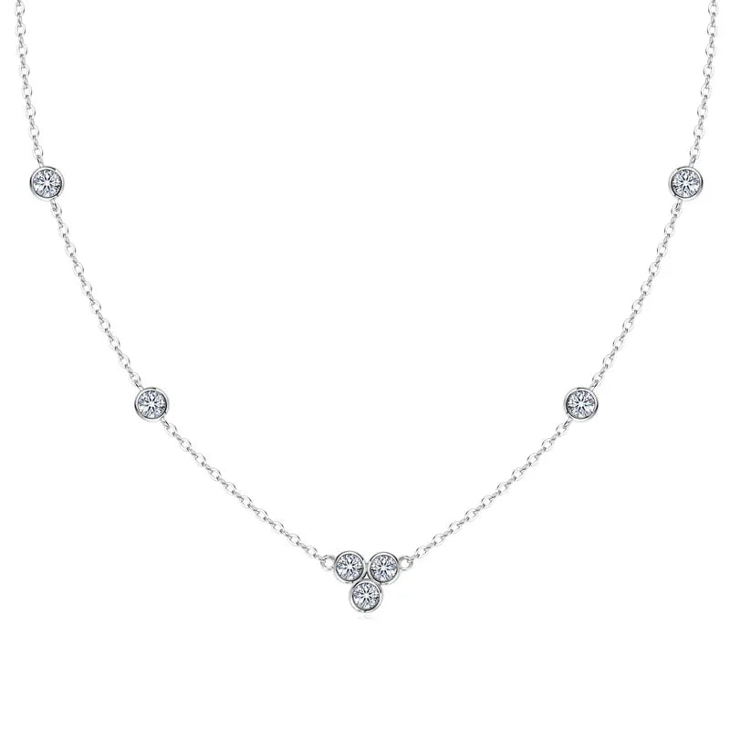 Round Moissanite Cluster Pendant Necklace | 925 Sterling Silver | Gold & White Gold