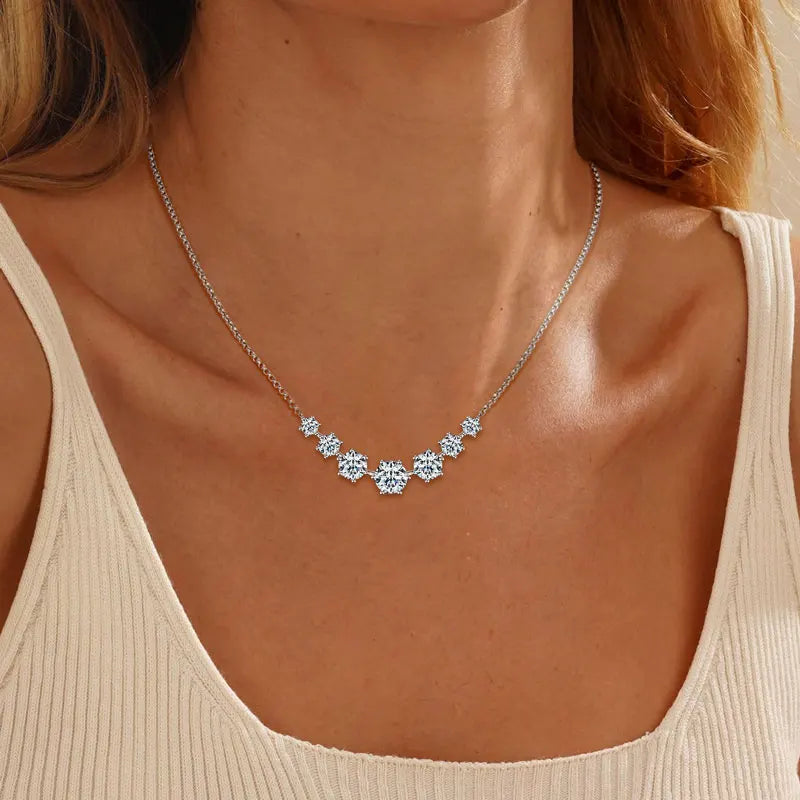 Graduated Multi-Size Moissanite Necklace | 925 Sterling Silver | Round Brilliant Cut