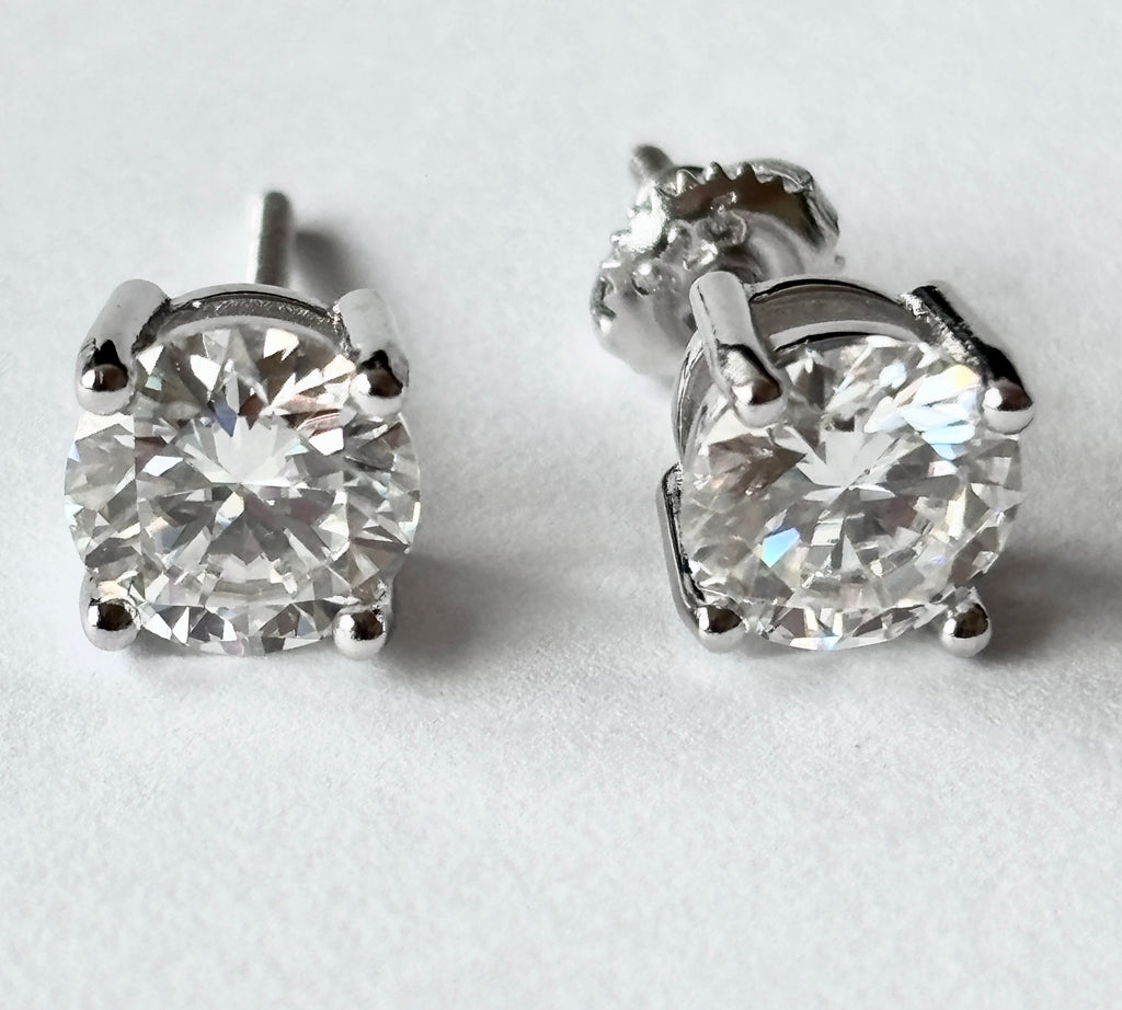 Round Moissanite Stud Earrings – 925 Sterling Silver