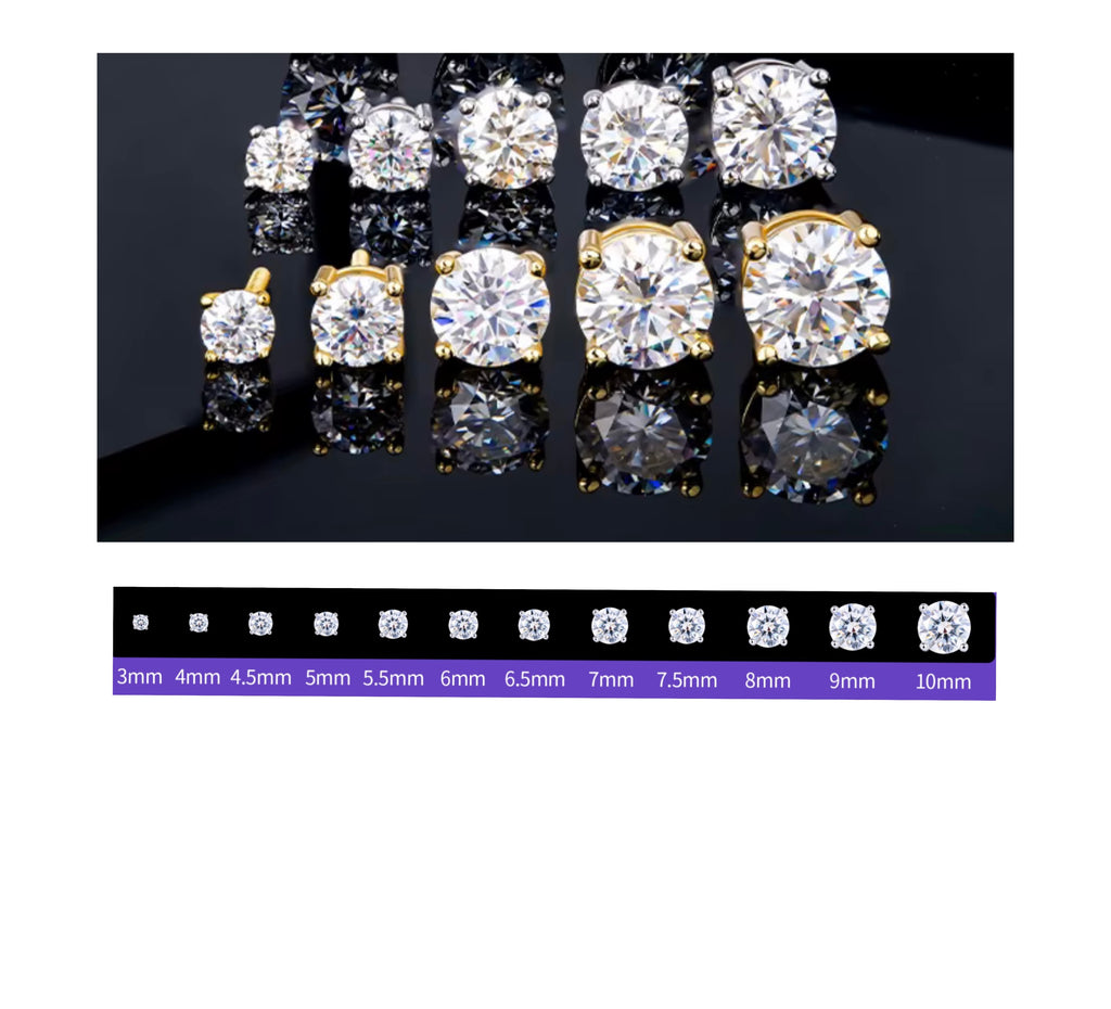 Round Moissanite Stud Earrings – 925 Sterling Silver