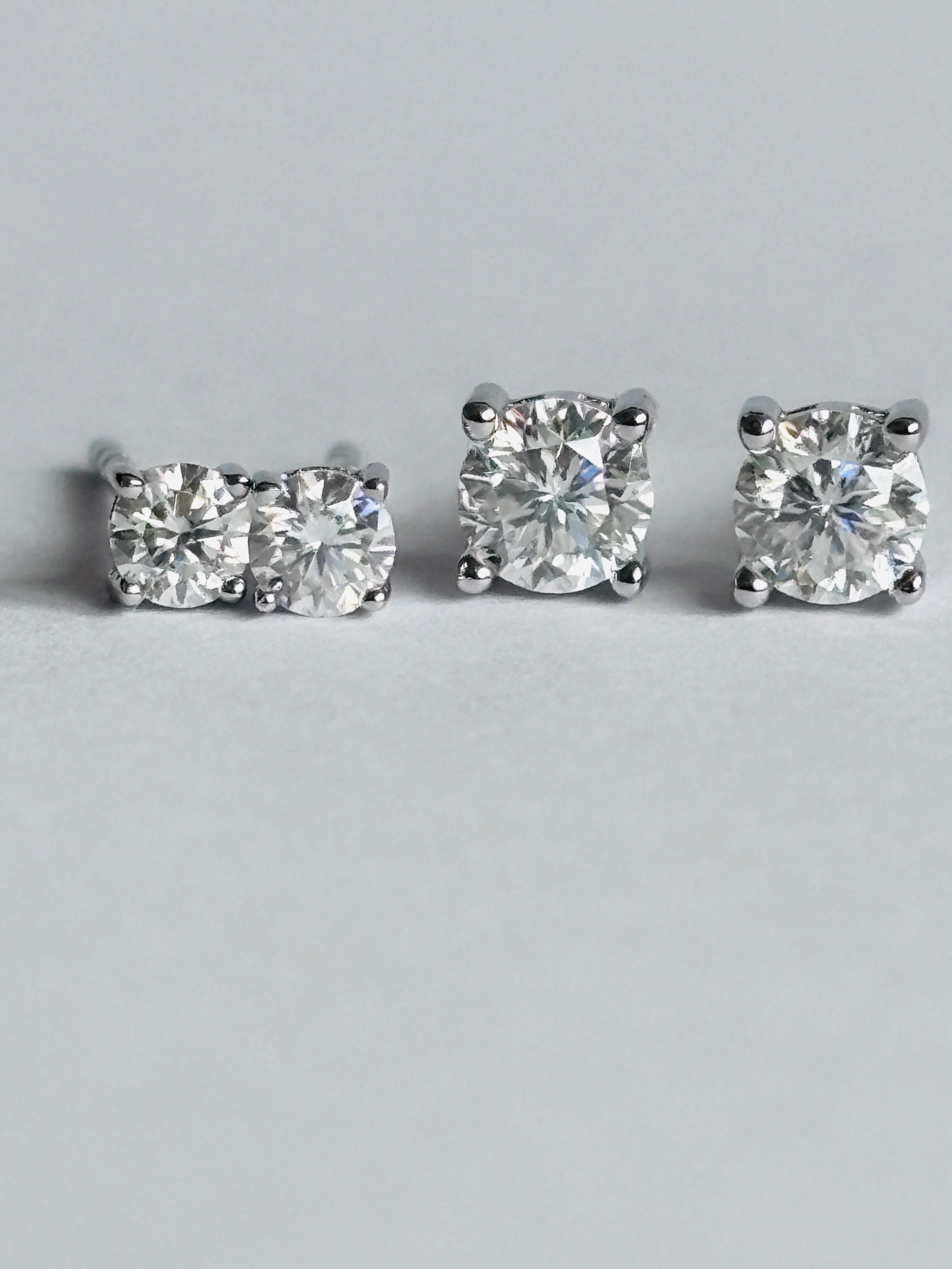 Moissanite Round Stud Earrings – 925 Sterling Silver, White Gold Plated.