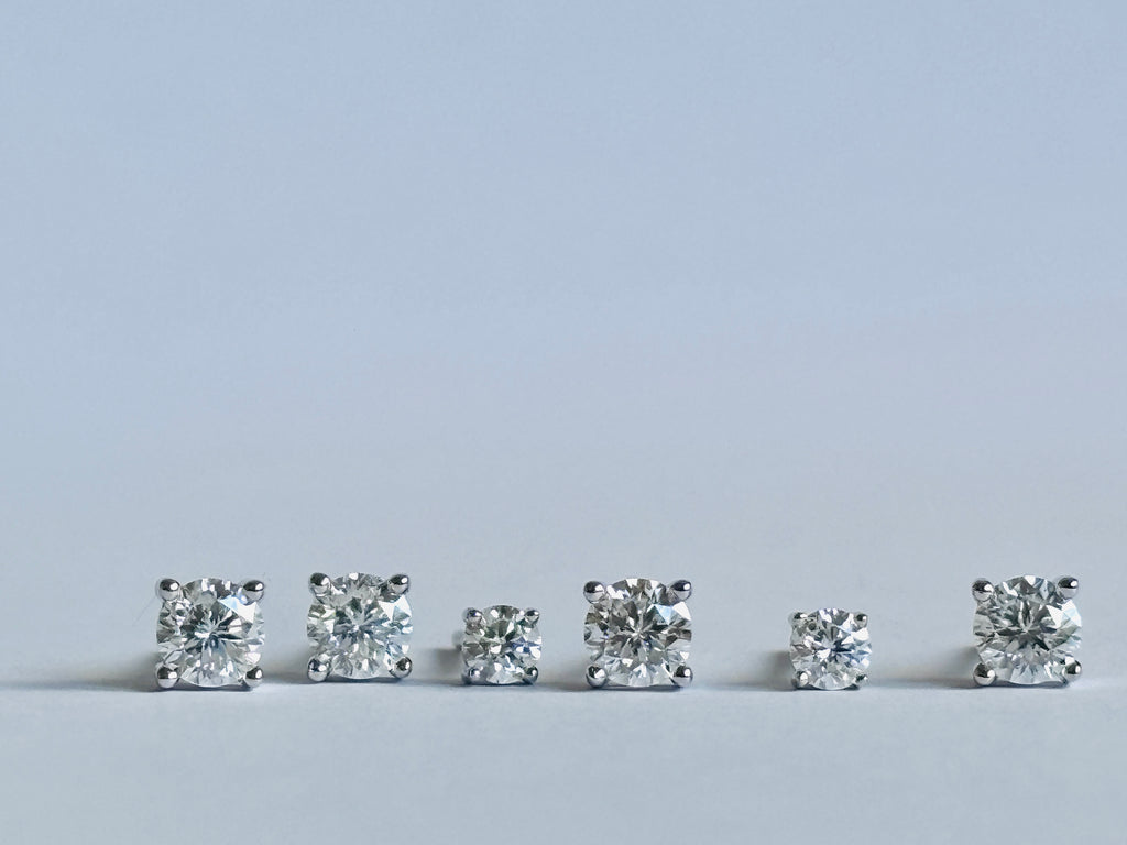 Moissanite Round Stud Earrings – 925 Sterling Silver, White Gold Plated.