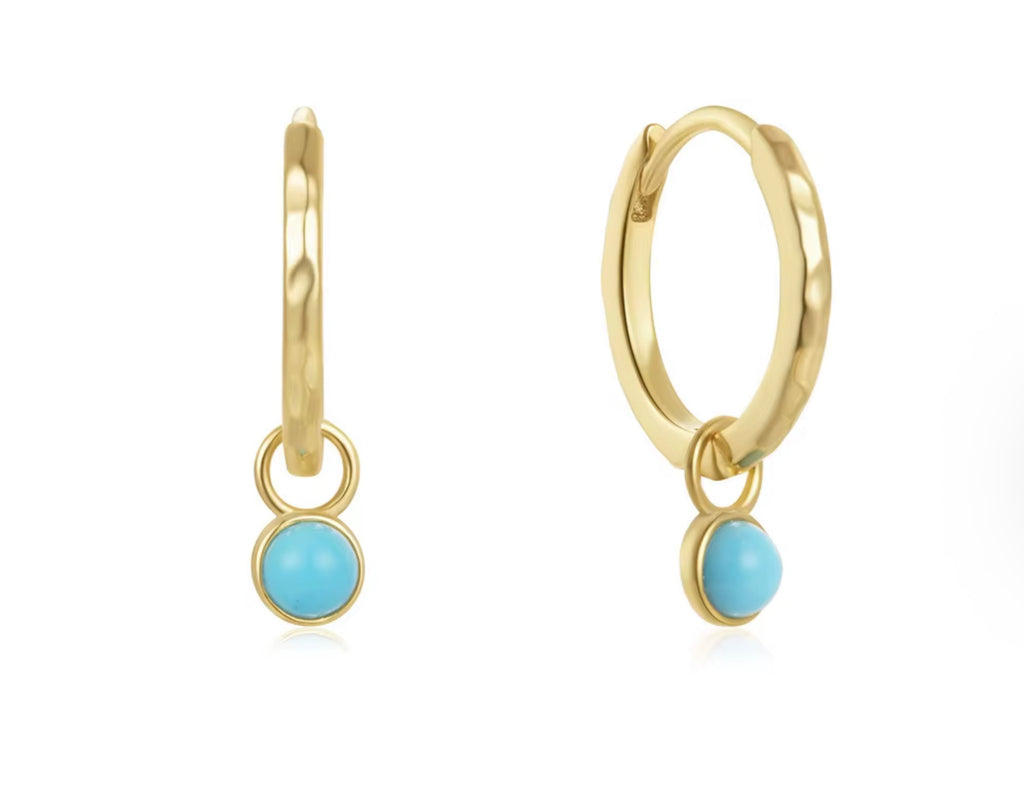 Minimalist Hoops with Turquoise Stone - Gold Plated 925 Silver