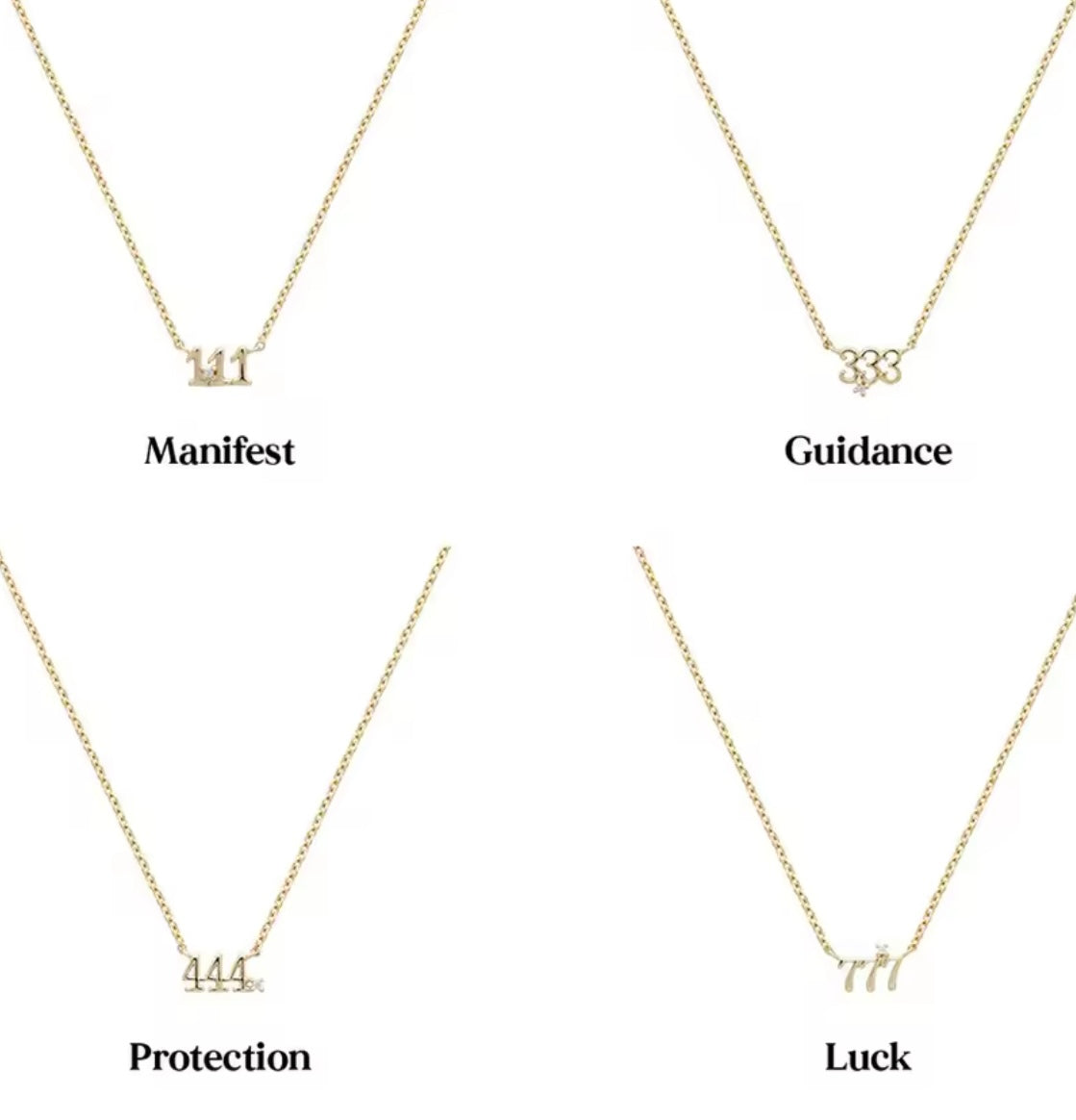 Angel Number Necklace with Charm - 111 333 444 777