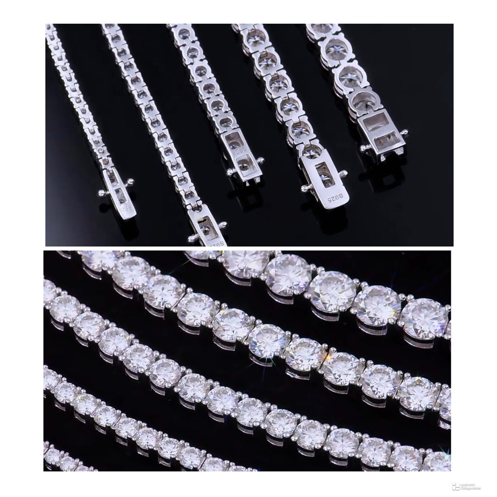 Close-up of a moissanite  tennis bracelet on a black background