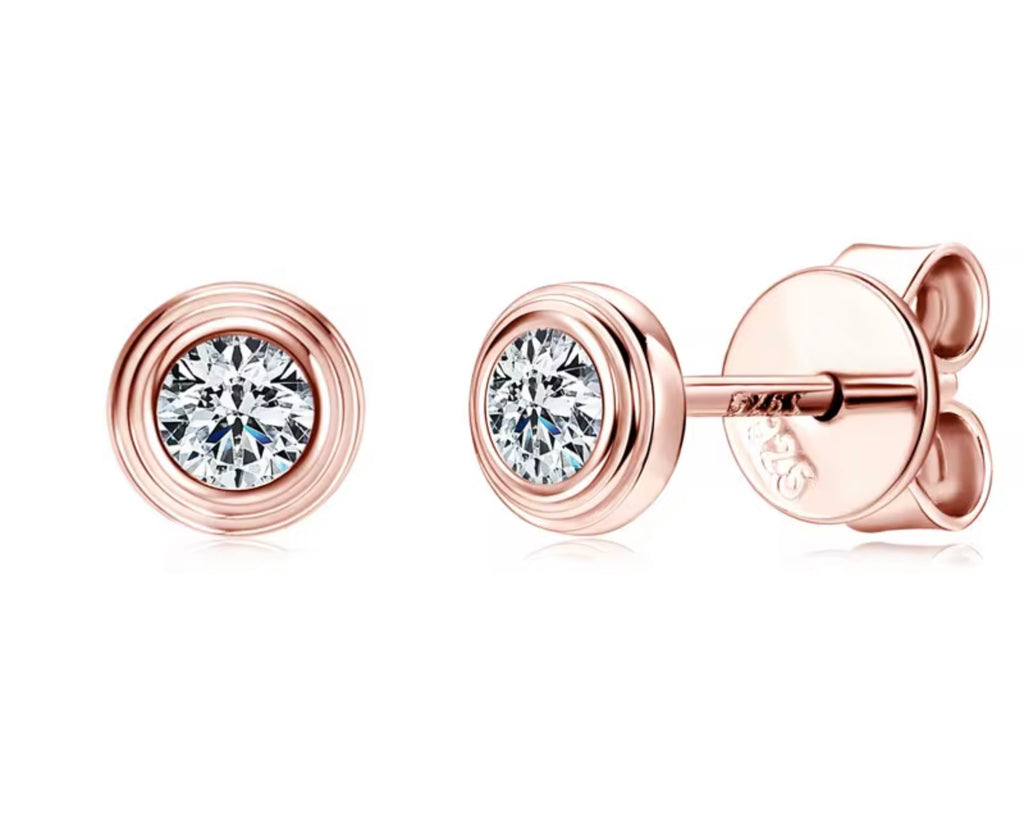 Moissanite Stud Earrings | VVS1 Round Brilliant Cut | 925 Silver | White, Yellow & Rose Gold