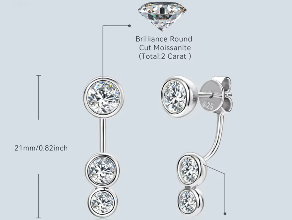Moissanite Round Brilliant Stud Earrings | 2ct Total | 925 Sterling Silver