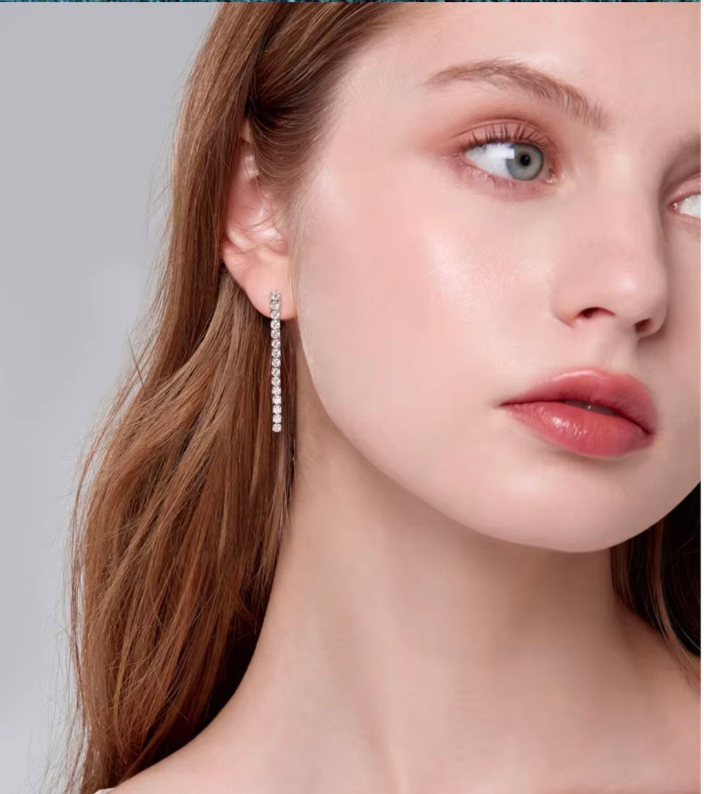 Moissanite Long Tassel Stud Earrings | 925 Sterling Silver | White & Yellow Gold