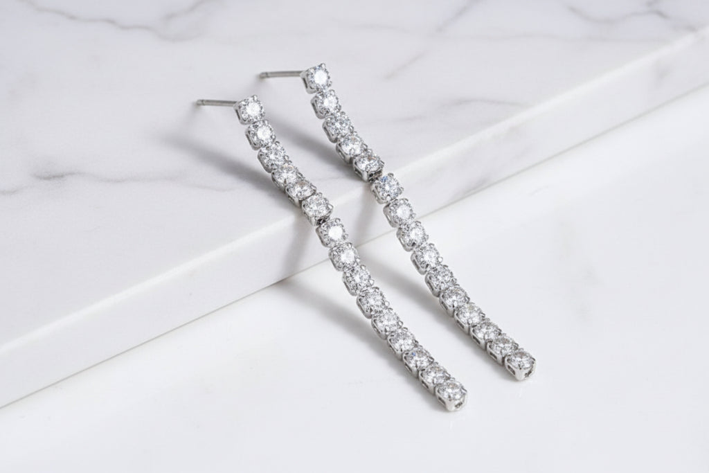 Moissanite Long Tassel Stud Earrings | 925 Sterling Silver | White & Yellow Gold