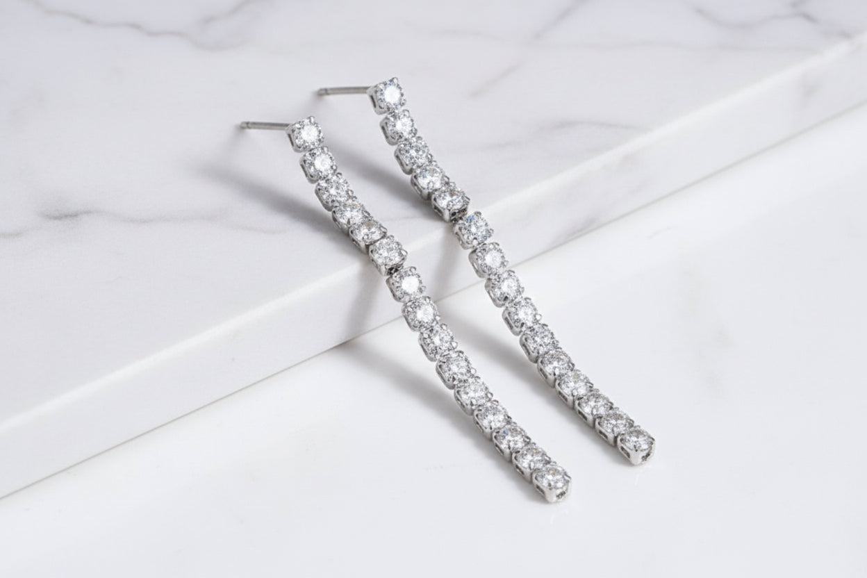 Moissanite Long Tassel Stud Earrings | 925 Sterling Silver | White & Yellow Gold