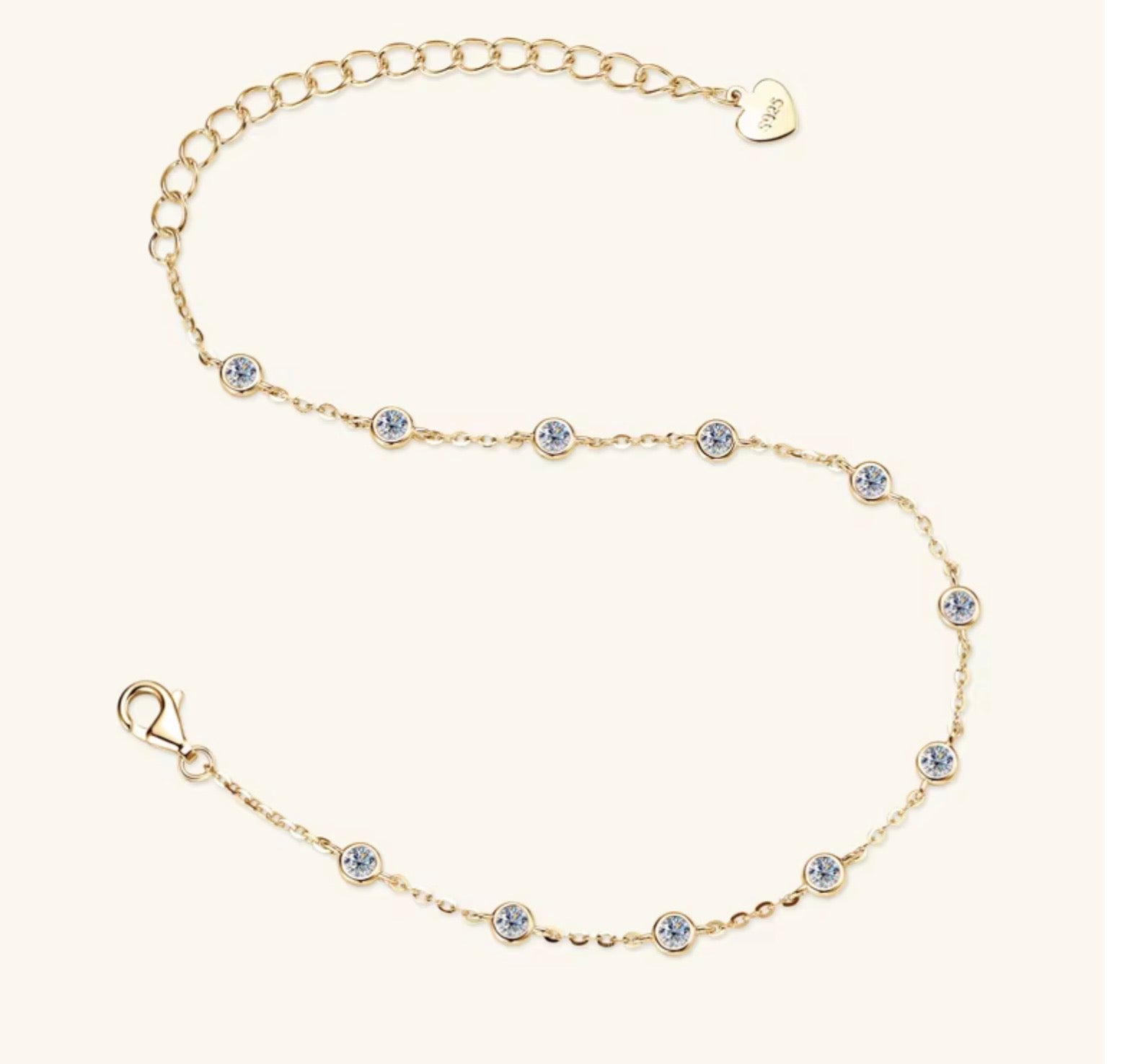 Moissanite Bezel Chain Bracelet | 925 Sterling Silver | White & Yellow Gold