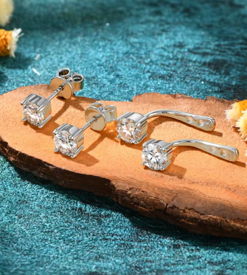 Round Moissanite Stud Earrings — D Color VVS | 925 Silver