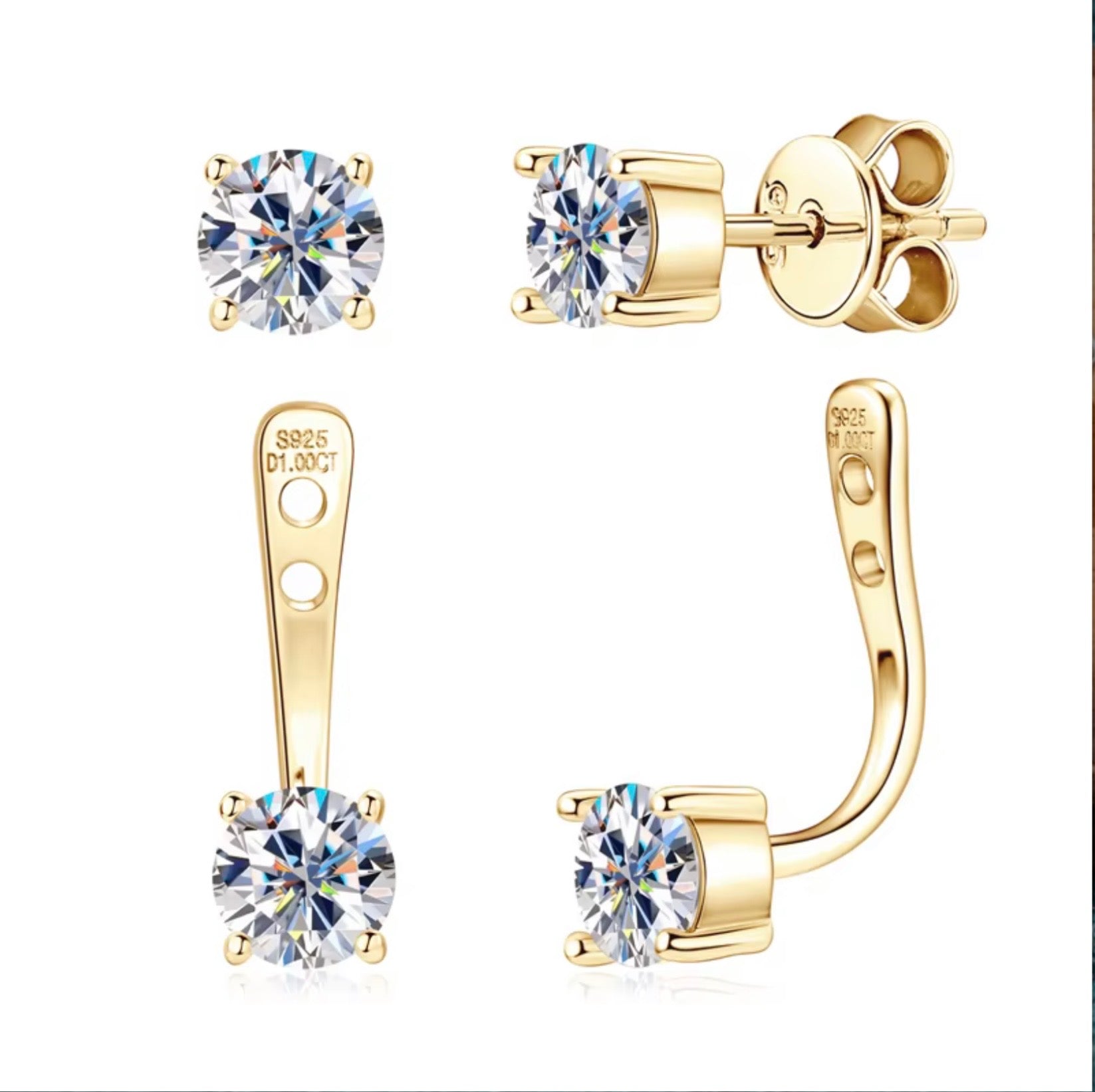 Round Moissanite Stud Earrings — D Color VVS | 925 Silver
