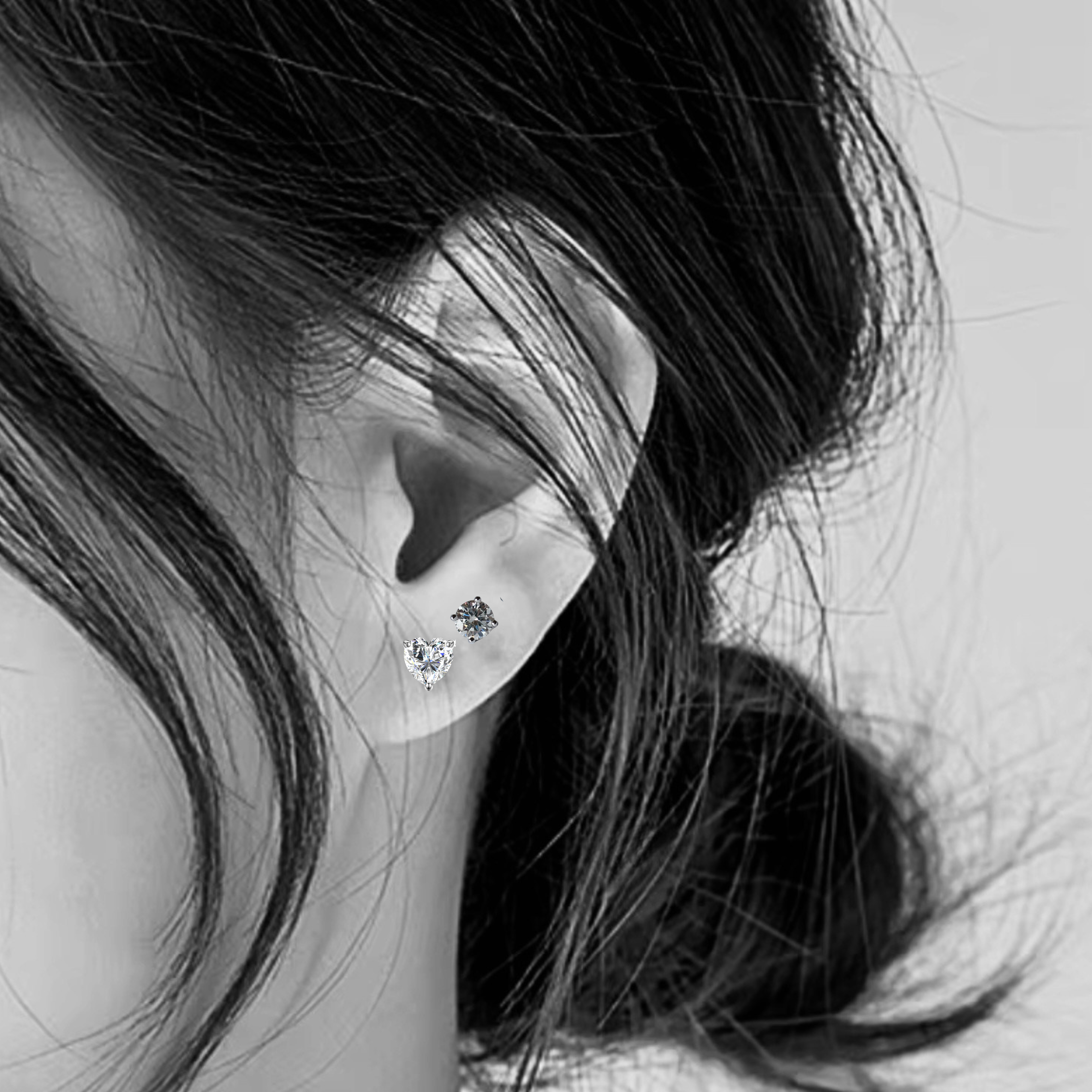 Heart Cut VVS Moissanite Stud Earrings | 925 Sterling Silver | White Gold Plated