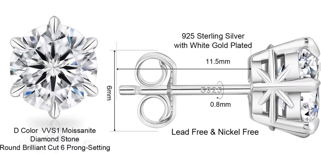 Diamond earring with specifications on a white background