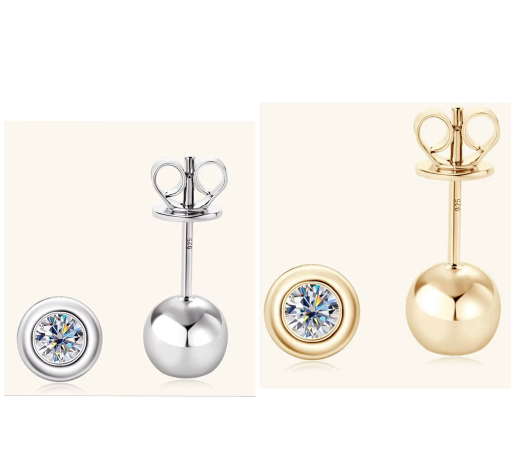 Moissanite Bezel Stud Earrings — 3.5 mm  Round Brilliant, 925 Sterling Silver