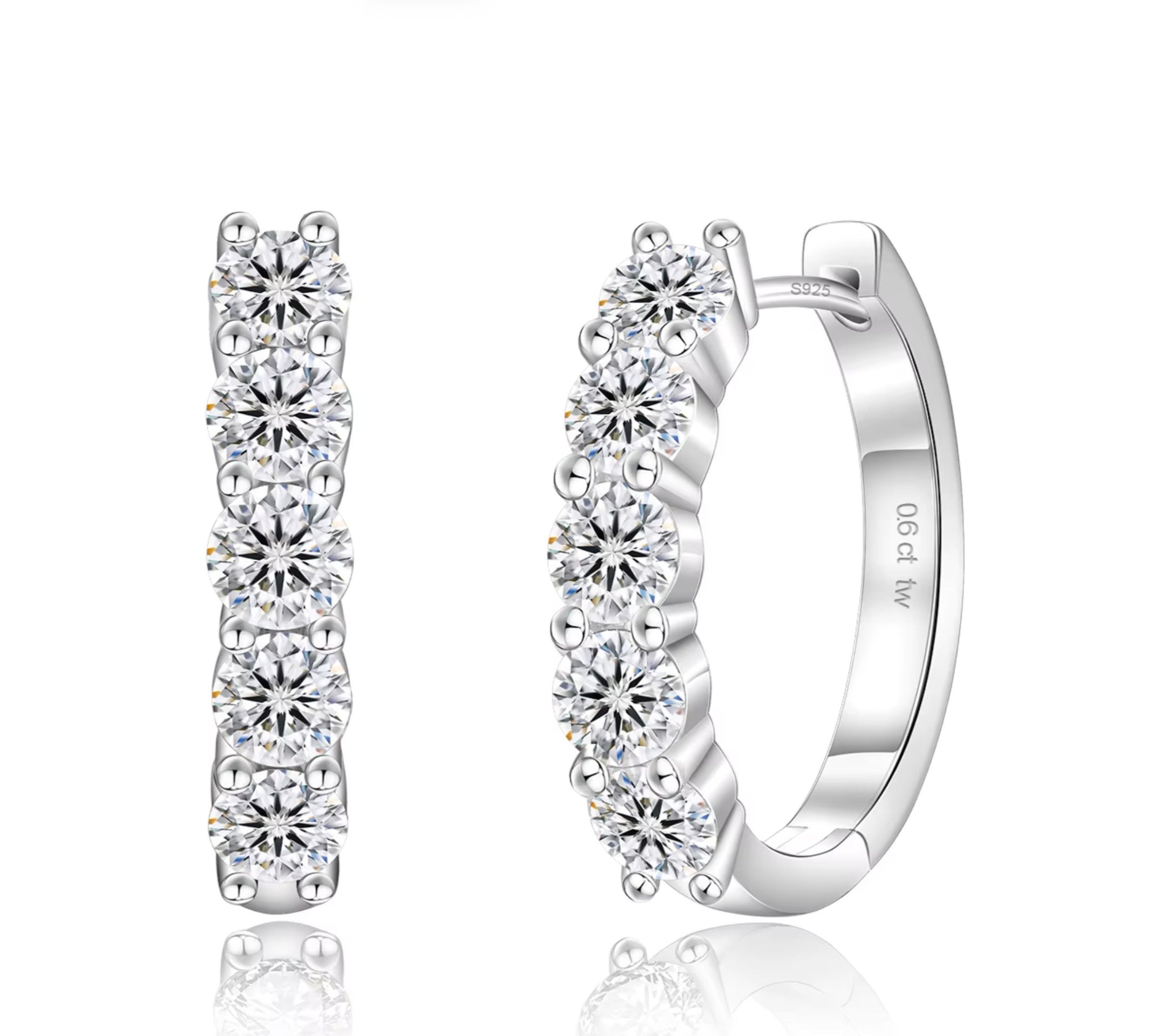 Moissanite Huggie Hoop Earrings | 925 Sterling Silver | VVS1 Round Brilliant Cut