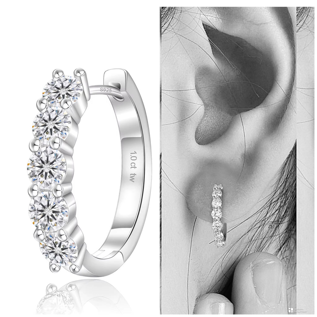 Moissanite Huggie Hoop Earrings | 925 Sterling Silver | VVS1 Round Brilliant Cut