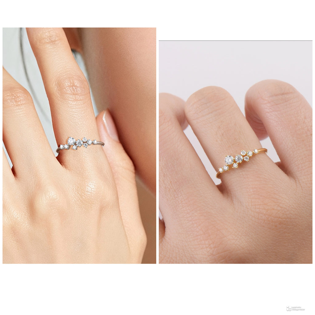 Moissanite Cluster Ring | 925 Sterling Silver | D Color VVS | 14K Gold Plated