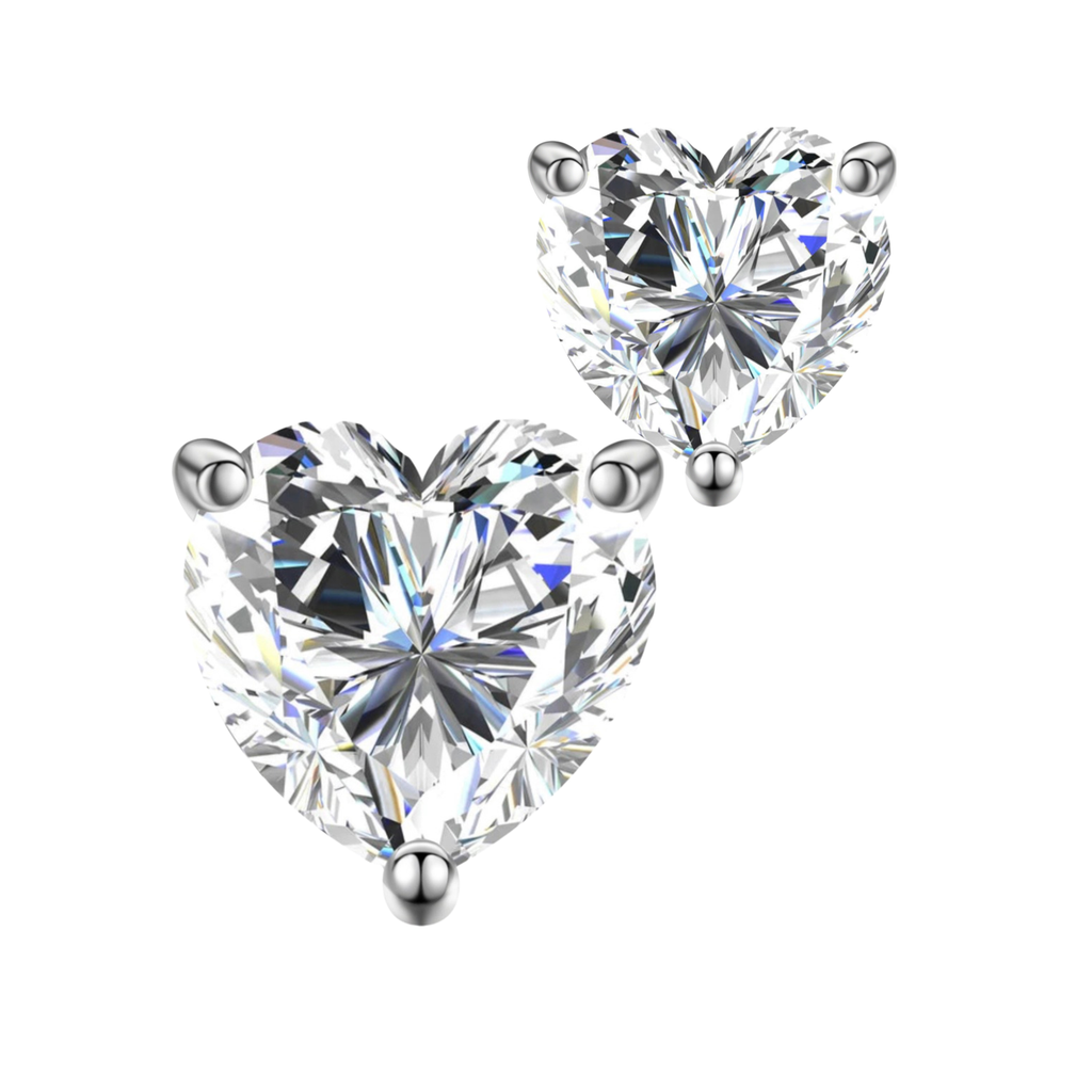 Heart Cut VVS Moissanite Stud Earrings | 925 Sterling Silver | White Gold Plated