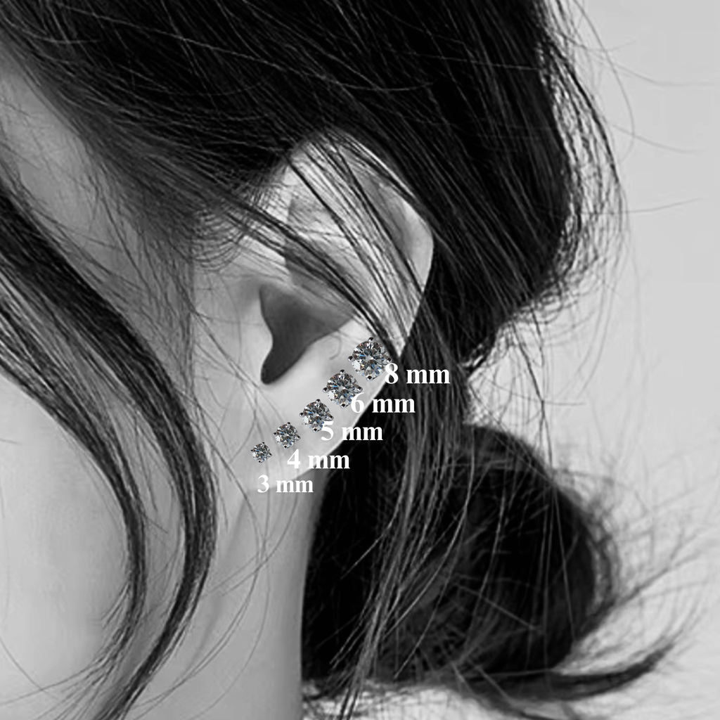 Moissanite Round Stud Earrings – 925 Sterling Silver, White Gold Plated.