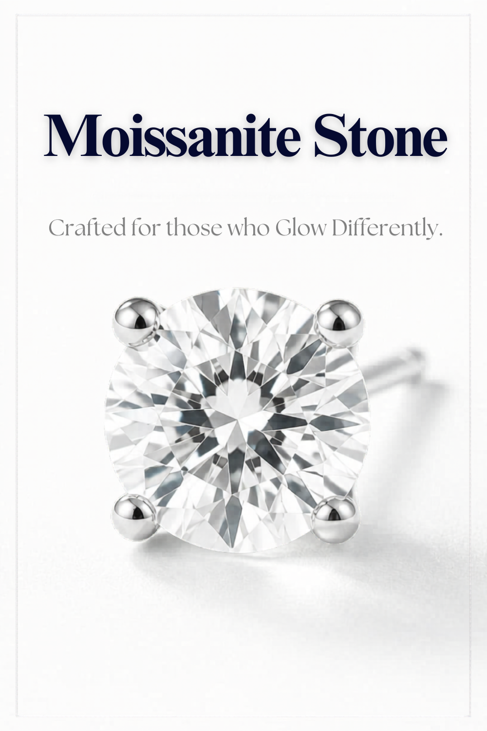 Moissanite stone with 'Moissanite Stone' text and tagline on a white background