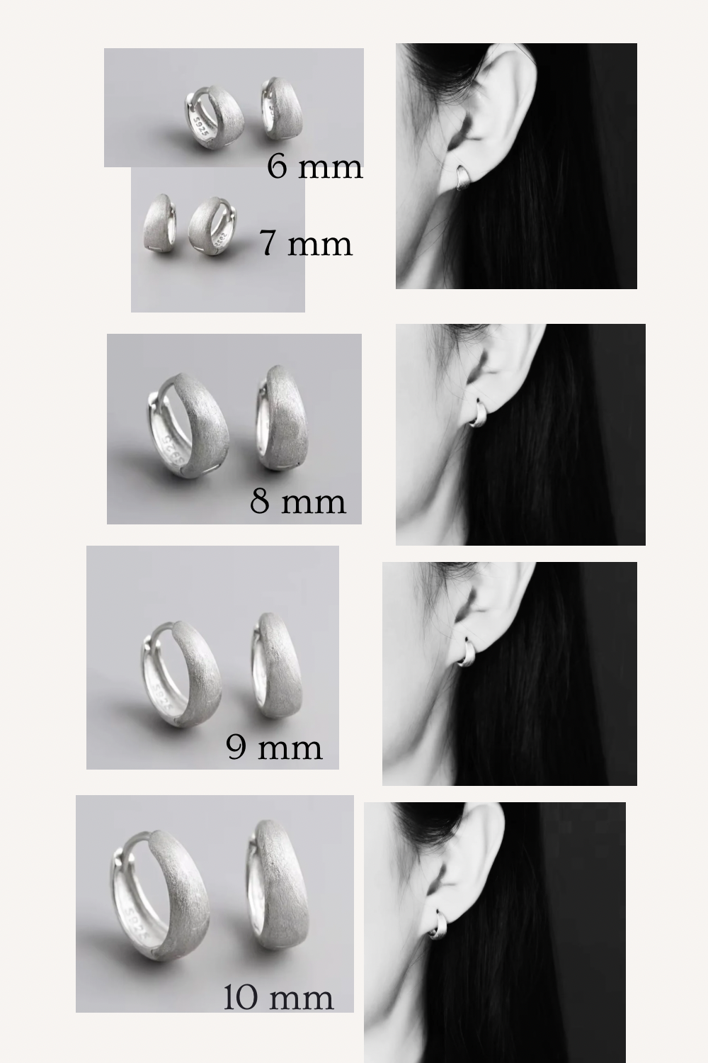 Minimalist Huggie Hoop Earrings in 925 Sterling Silver, 6mm to 12mm