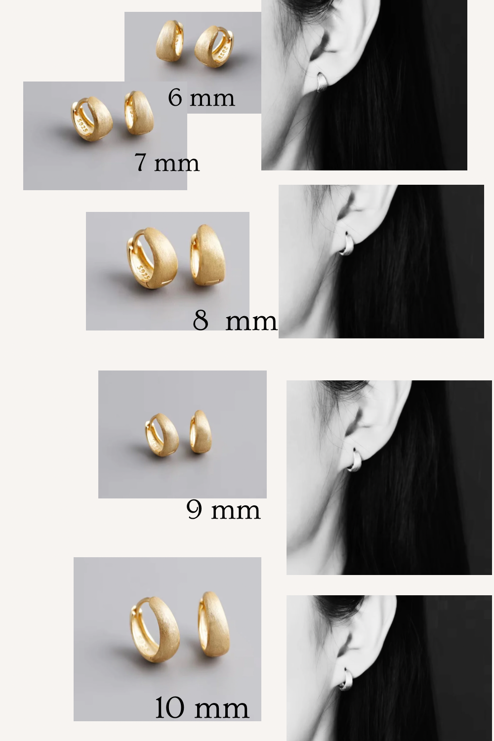 Minimalist Huggie Hoop Earrings in 925 Sterling Silver, 6mm to 12mm