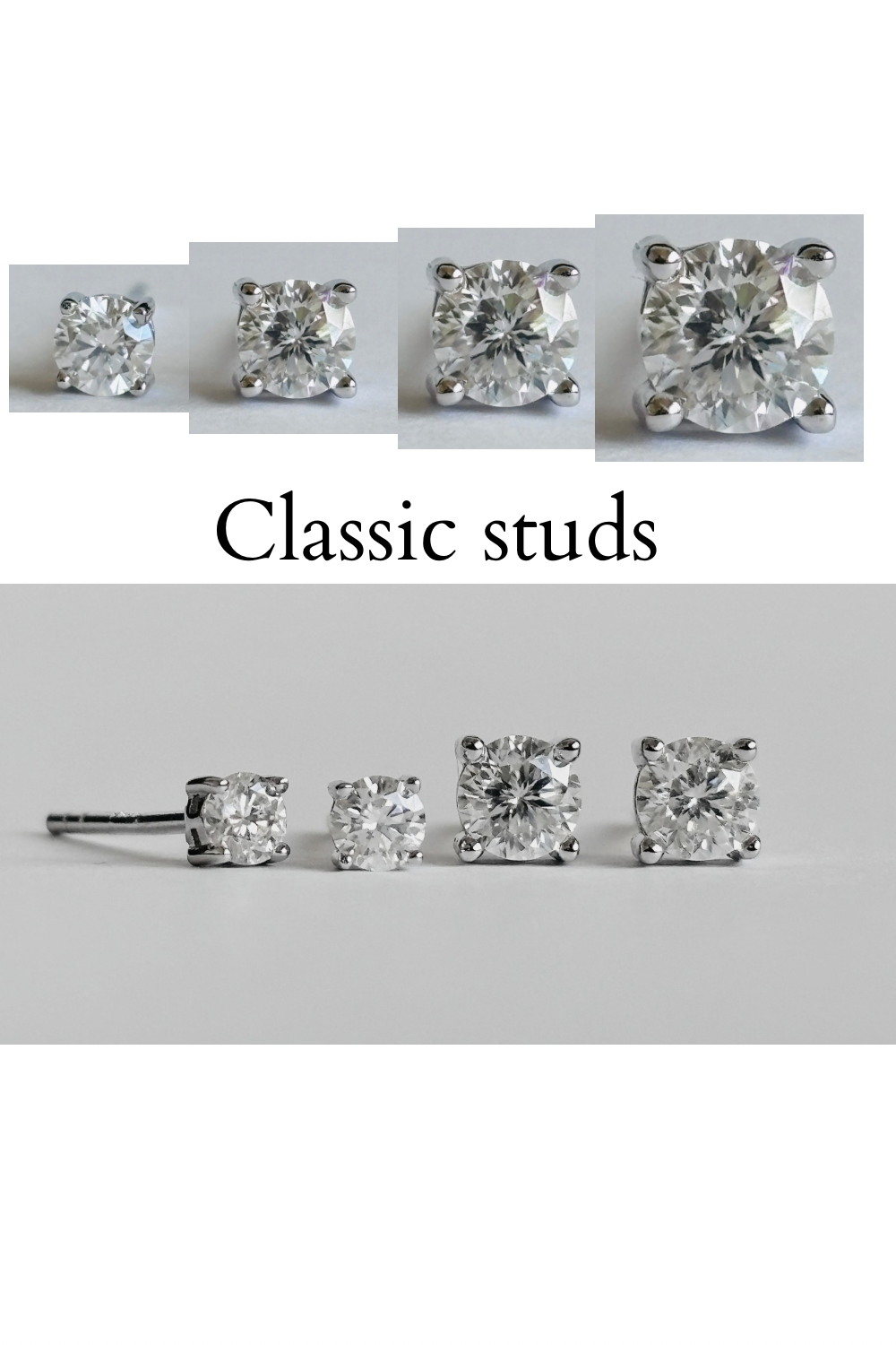 Moissanite Round Stud Earrings – 925 Sterling Silver, White Gold Plated.