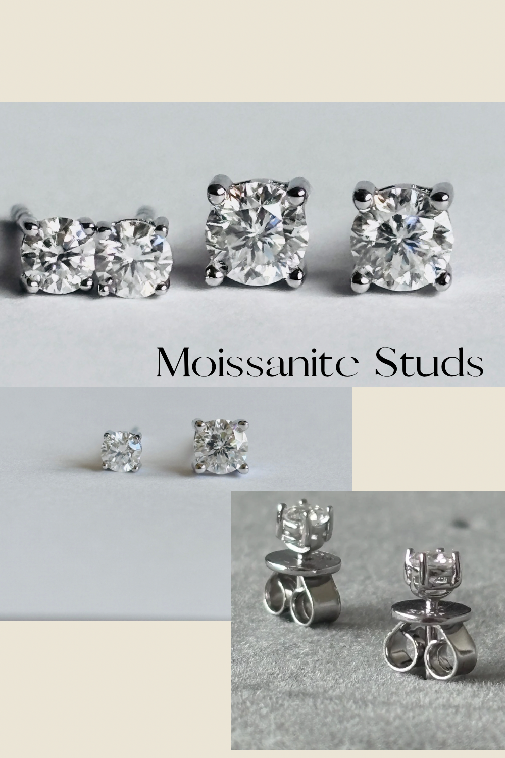 Moissanite Round Stud Earrings – 925 Sterling Silver, White Gold Plated.